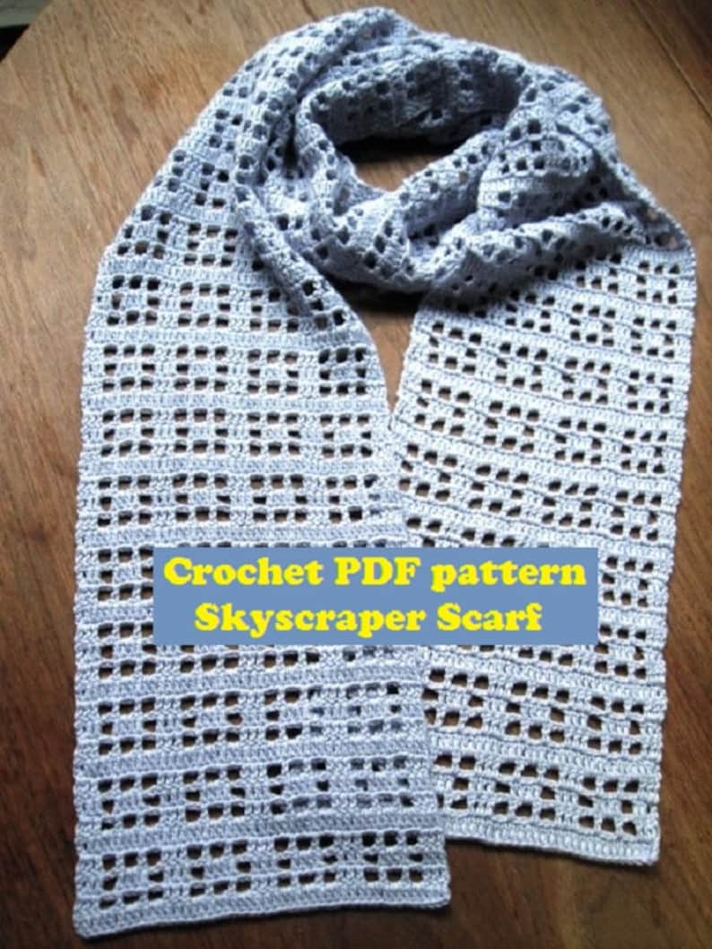 Skyscraper Scarf crochet scarf pattern listing photo by kayclairgoodies