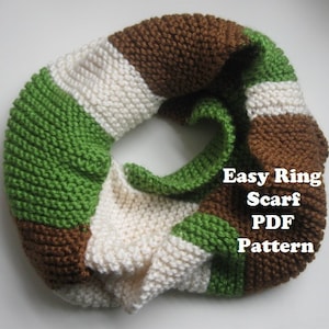 Trefärgad enkel rätstickad ringhalsduk, PDF-mönster för halsduk - stash buster-projekt, kamgarnsgarn, stickmönster för halsduk, halsduk