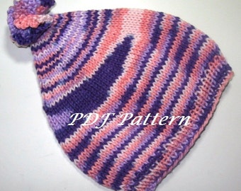 Patron PDF, Knit Flower Pixie Hat avec petite fleur au crochet, pour petite fille, convient aux 2-4 ans