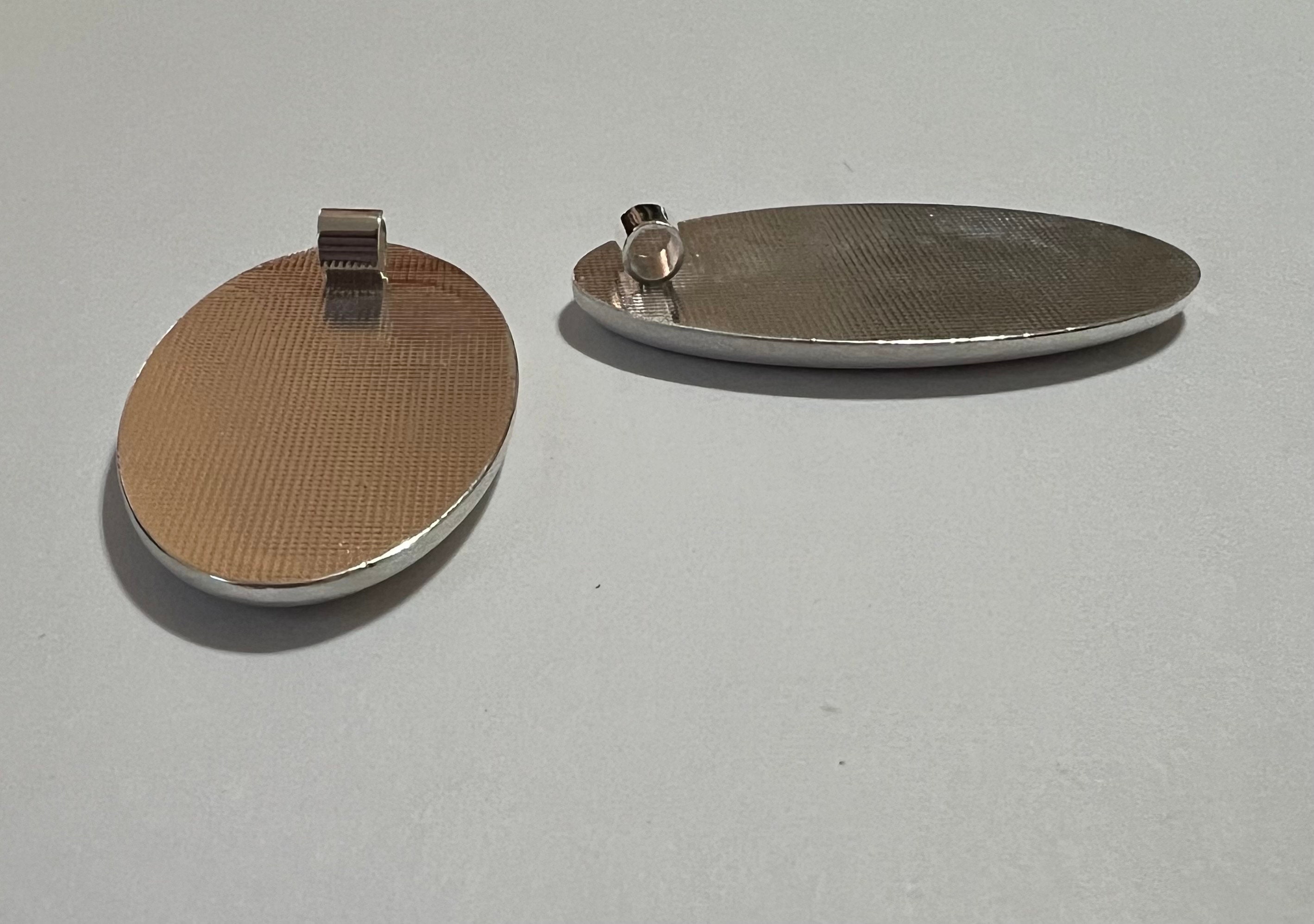 2 Brushed Silver Oval Offset Pendant Findings for 14x29mm