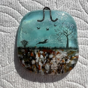 Pet Ashes fused into Glass Sun Catcher 2&quot; square Dog memorial cremation wall hanging