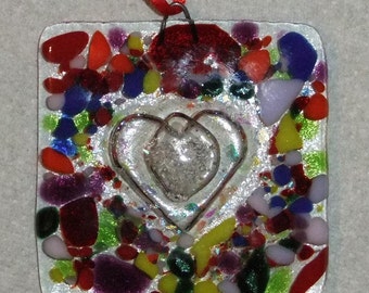 Pet Cremation Fused Glass Sun Catcher Wall Hanging 3" square