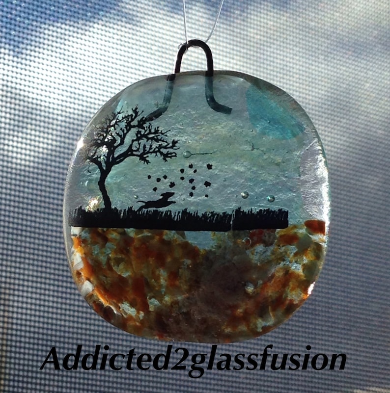 Pet Ashes fused into Glass Sun Catcher 2 square Dog memorial cremation wall hanging