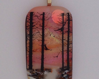 Sunset Pendant Cremation Jewelry with Pet ashes in the walkway Orange Necklace