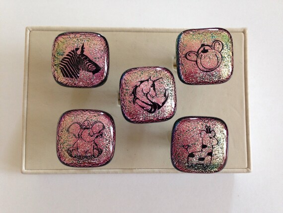 Drawer Pulls Fused Glass Animals Set Of 6 Light Pink 2177 Etsy