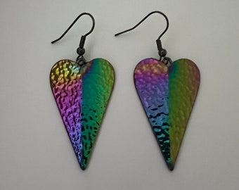 Textured iridescent rainbow heart earrings  - item #E306