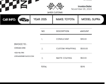 Invoice Template, Receipt Template, Editable Invoice, Receipt Invoice, Mechanic Invoice, Car Invoice, Customizable Template, Canva Template