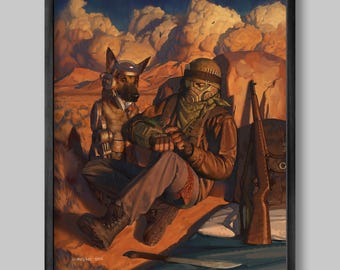 Póster de Fallout New Vegas: Impresión artística de Rex y el mensajero