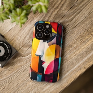 Abstract Woman&#39;s Face Phone Case: Glossy Art Design, Tough Protection