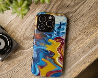Abstract Tough Phone Case, Colorful Fluid Art Design, iPhone, Galaxy, Pixel, Glossy Finish