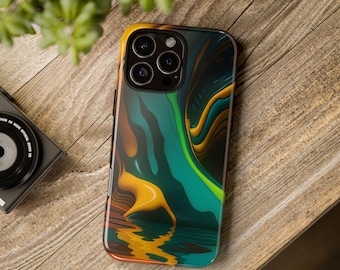 Abstract Tough Phone Case, Flowing Fluid Art Design, iPhone, Galaxy, Pixel, Glossy Finish