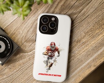 Funda resistente para teléfono con diseño de jugador de fútbol, con acción de juego, para iPhone, Galaxy y Pixel, acabado brillante.