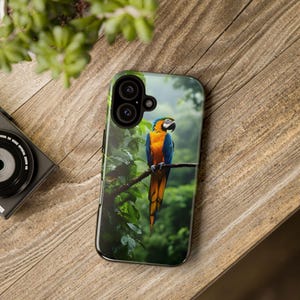 Parrot Phone Case, Blue and Yellow Macaw Design, Glossy Finish Tough Case for iPhone, Samsung Galaxy, Google Pixel