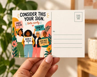 Postcards to Voters - Consider This Your Sign, Vote Early GOTV Postcards, Black Back Postcard Party Supplies