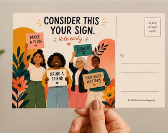 Postcards to Voters - Consider This Your Sign, Vote Early GOTV Postcards, Black Back Postcard Party Supplies