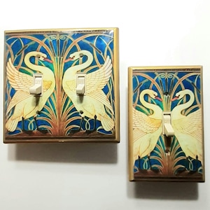 GOLD BORDER Art Nouveau DOUBLE switch plates Art Nouveau switch cover Art Nouveau wall Art Deco William Morris swans