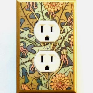 GOLD BORDER Handpainted with gold tone screws William Morris Marigolds Switch covers Art Nouveau wall decor double combo switch outlet cover