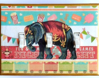 CIRCUS Switch plates & MATCHING SCREWS- Circus art circus print vintage circus posters circus switch plate covers elephant cat Victorian cat