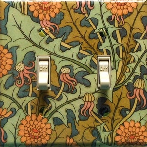 Variations of William Morris Marigolds Switch covers & GOLD TONE SCREWS Art Nouveau wall decor double combo art switchplate and outlet cover