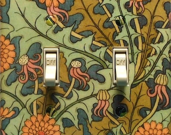 Variations of William Morris Marigolds Switch covers & GOLD TONE SCREWS Art Nouveau wall decor double combo art switchplate and outlet cover