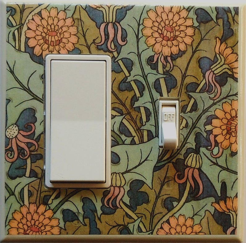 Art Nouveau DOUBLES Combos OUTLETS & Rocker Switch plates with MATCHING Screws Art Nouveau wall decoration Art Nouveau switch covers Morris #1 Marigolds RKR/ SW