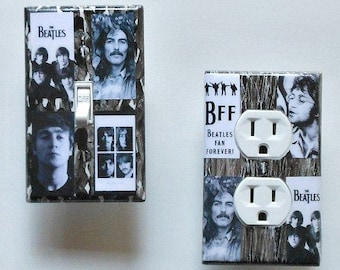 Beatles Switchplates Outlet Covers with MATCHING SCREWS Beatles original art Beatle collage Beatles art collage wall decoration original art