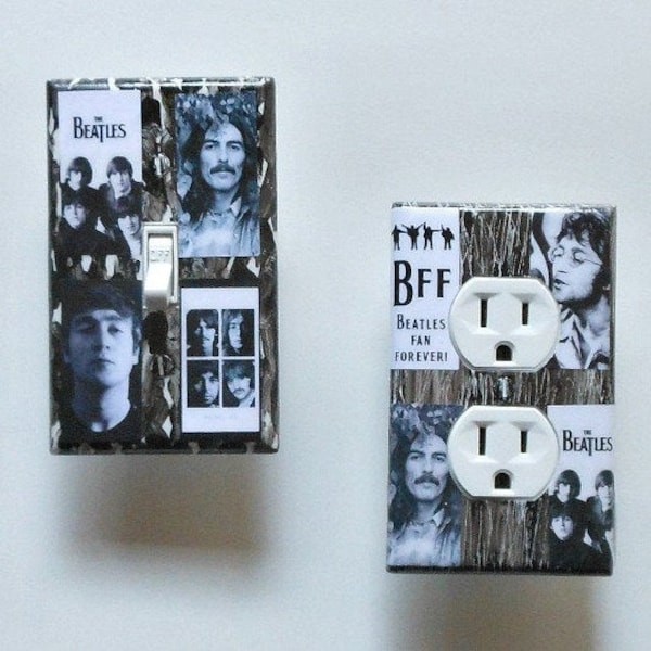 Beatles Switchplates Outlet Covers with MATCHING SCREWS Beatles original art Beatle collage Beatles art collage wall decoration original art