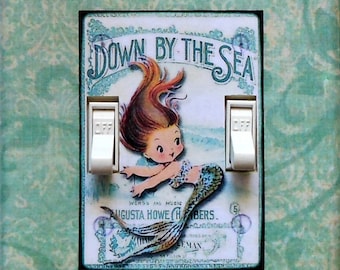 Mermaid & Merbaby Switch plates with MATCHING SCREWS- Mermaid wall art mermaid decoration mermaid double mermaid wall decor merbaby merchild