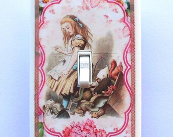 Alice nursery pink switch plates with MATCHING SCREWS- Alice in Wonderland art print Alice wall decorations Alice pink switch plates rocker