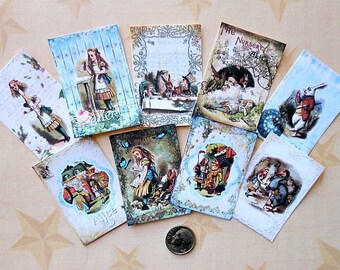 Alice in Wonderland STICKERS and ART Trading CARDS Adhesive backing/ printed on Cardstock Alice in Wonderland art Alice collage art supplies