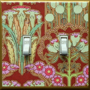 Art Nouveau DOUBLE switchplates and MATCHING SCREWS Art Nouveau switch cover Art Nouveau wall Art Deco William Morris print Will Morris art image 1