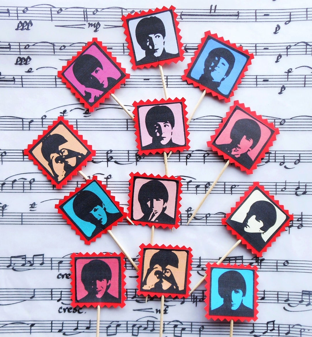 The BEATLES Party Toppers & NAME TAGS for Cupcakes Beatle Decorations