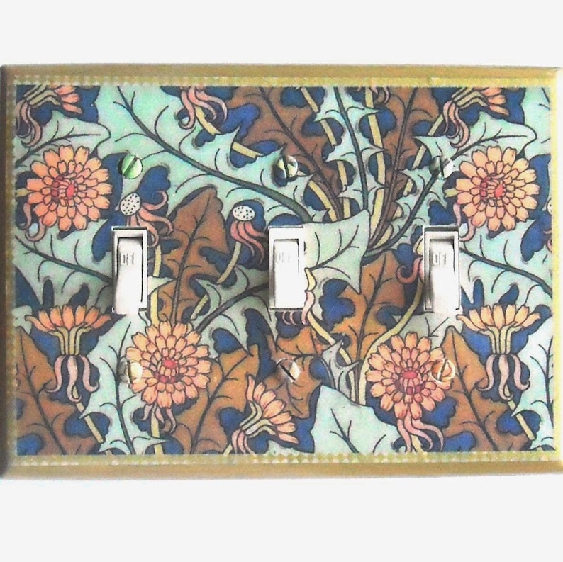 Art Nouveau DOUBLES Combos OUTLETS & Rocker Switch plates with MATCHING Screws Art Nouveau wall decoration Art Nouveau switch covers Morris #2 Marigolds TRPL SW