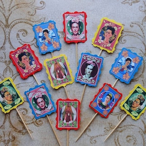 NEW Frida Kahlo Party cake TOPPERS Frida Cupcakes Frida cake decoration Frida party Frida art Frida cupcake decorations Frida birthday party image 1