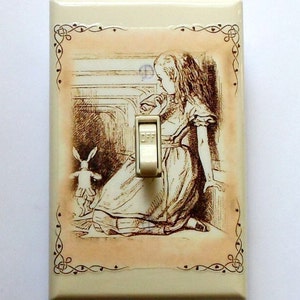 The White Rabbit and Alice Switchplates & MATCHING SCREWS- Alice in Wonderland art prints Wonderland bedroom decoration Alice art decoration