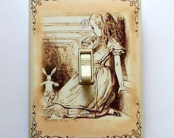 The White Rabbit and Alice Switchplates & MATCHING SCREWS- Alice in Wonderland art prints Wonderland bedroom decoration Alice art decoration