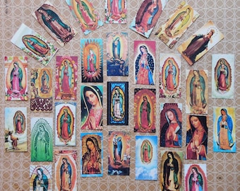 Our Lady of Guadalupe STICKERS- Domino and JUMBO sizes- Jewelry, shrines triptychs inspirational crafts Colorful Virgin Mary Catholic icons