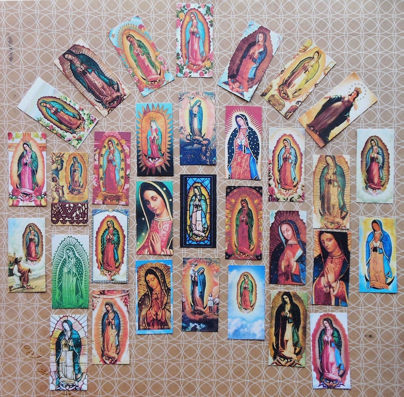 Our Lady of Guadalupe STICKERS Domino and JUMBO sizes Jewelry, shrines triptychs inspirational crafts Colorful Virgin Mary Catholic icons image 1