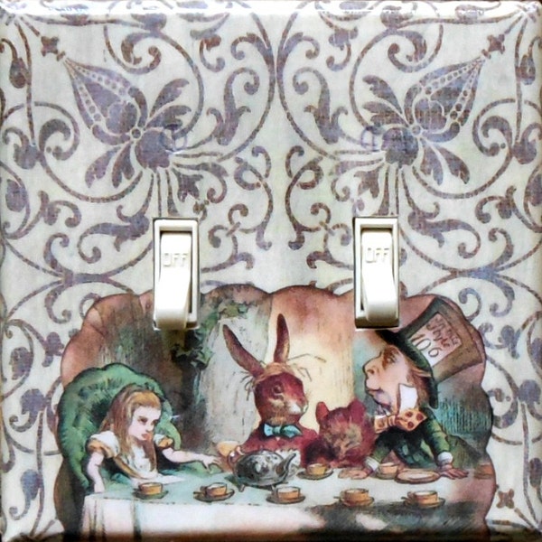 Mad Tea Party Switch Plates & MATCHING SCREWS- Alice in Wonderland double switchplates Alice in Wonderland art nursery art Alice wall decor