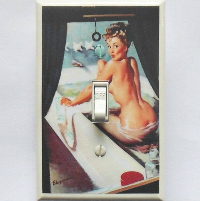 Pin up Switches & LARGE STICKERS pinup girl bathroom pinup art exercise pinup gag switch adult wall art Pinup Cell Phone STICKERS laminated #3 Bathtub SWITCH