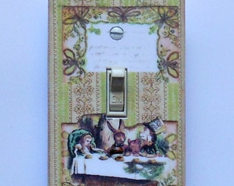 Mad Tea Party Switch plates & MATCHING SCREWS- We're all mad here Alice altered art Alice Wonderland plate Alice switch cover Mad tea party