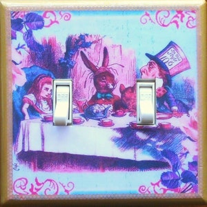 The Mad Tea Party Doubles & MATCHING SCREWS- Alice in Wonderland double switchplate Alice in Wonderland wall decor Alice nursery art dining