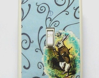 BLUE Alice in Wonderland switch plates- MATCHING Screws Alice Nursery Alice in Wonderland decor Cheshire Cat caterpillar blue Nursery eat me