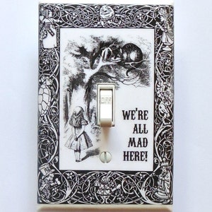 Alice bordered designs and MATCHING SCREWS- Alice switch plate covers Alice in Wonderland wall decorations Alice posters Alice vintage books