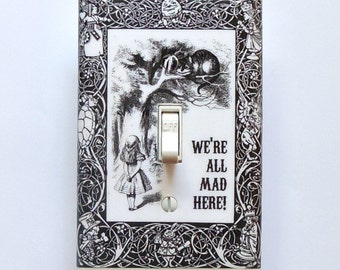 Alice bordered designs and MATCHING SCREWS- Alice switch plate covers Alice in Wonderland wall decorations Alice posters Alice vintage books