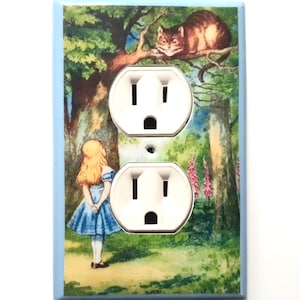 Alice Rocker plates & MATCHING SCREWS Alice in Wondlerand rocker switch covers Alice in Wonderland art Alice rocker switches Cheshire cat