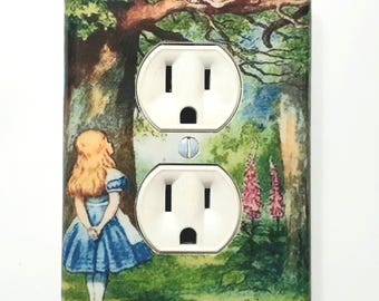Fun OUTLET COVERS- Alice in Wonderland switchplates- MATCHING Screws- Wonderland bedroom Alice outlet covers
