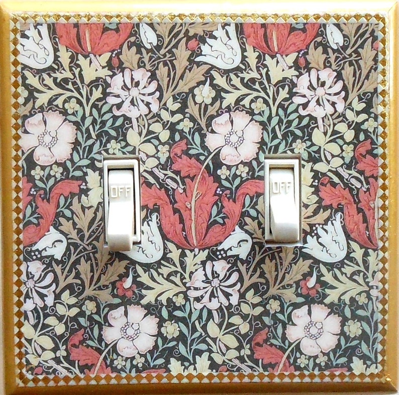 Art Nouveau DOUBLE switchplates and MATCHING SCREWS Art Nouveau switch cover Art Nouveau wall Art Deco William Morris print Will Morris art image 5