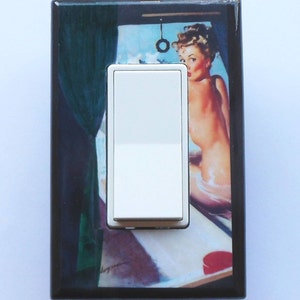 Pin up Switches & LARGE STICKERS pinup girl bathroom pinup art exercise pinup gag switch adult wall art Pinup Cell Phone STICKERS laminated #4 Bathtub RKR- blk