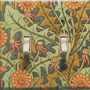 Limitless Variations of William Morris Marigolds Switch covers GOLD TONE SCREWS Art Nouveau wall decor double combo switchplate outlet cover